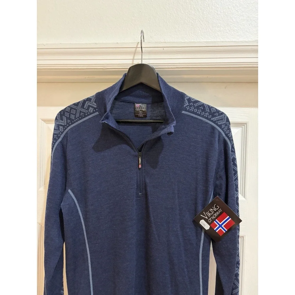 NWT Viking of Norway Merino Wool Bamboo Quarter Zip Top Blue Size S